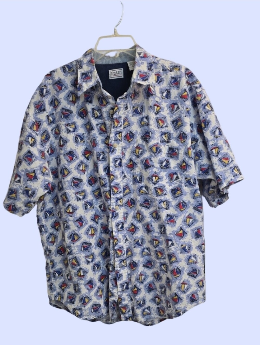 Bugle Boy Short Sleeve Button-Down Shirt - Colorful Sailboat Print